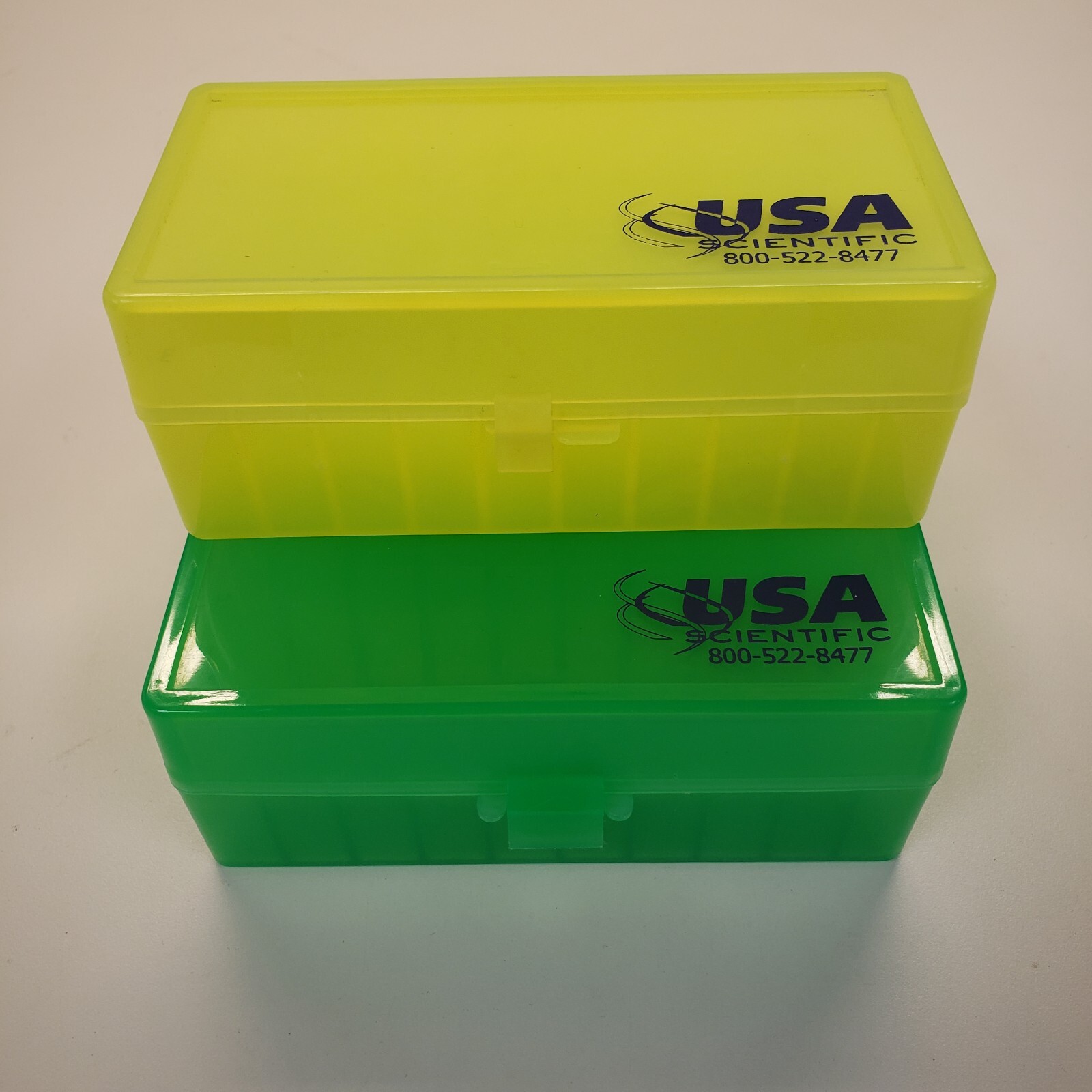 USA Scientific Polypropylene hinged freezer storage boxes, 50- and 100-place