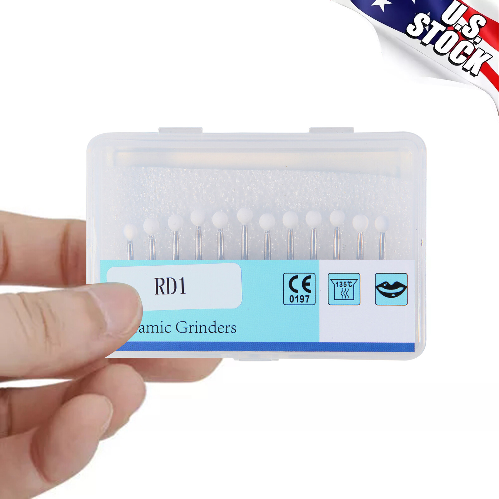 Dental High Speed FG Polishing Bur Kit Resin White Stone Round Shape 12 Pcs/Set