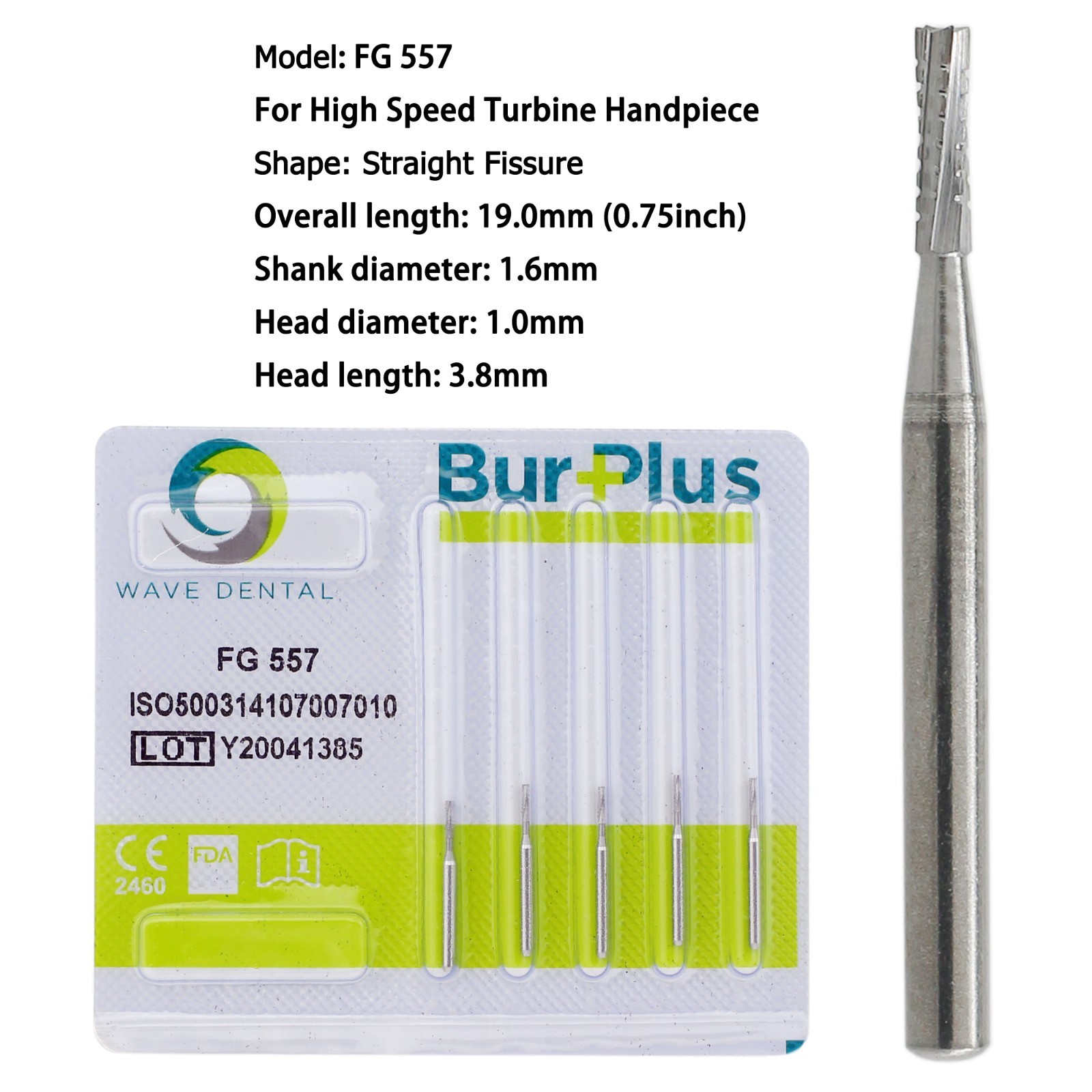 Wave Dental Carbide Burs FG 557 High Speed Burs Friction Crip Straight Fissure