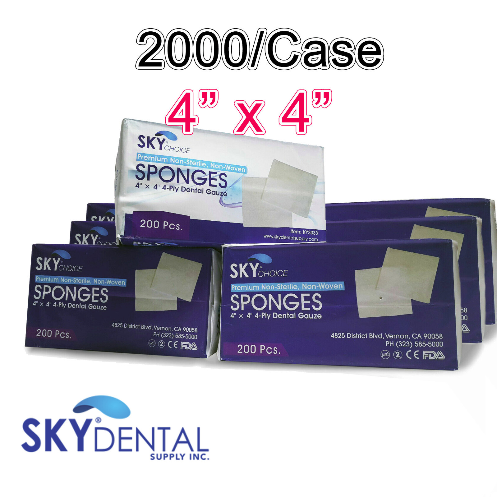 2000/Case 4 Ply Dental 4×4 Non Woven NS Cotton Gauze Sponge HIGH QUALITY