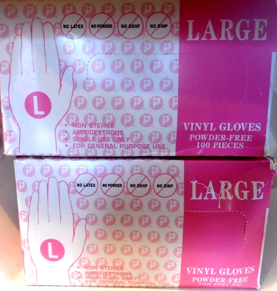 Interplast Vinyl Gloves Powder Free Latex Free General Purpose LARGE 100ct 2-LOT