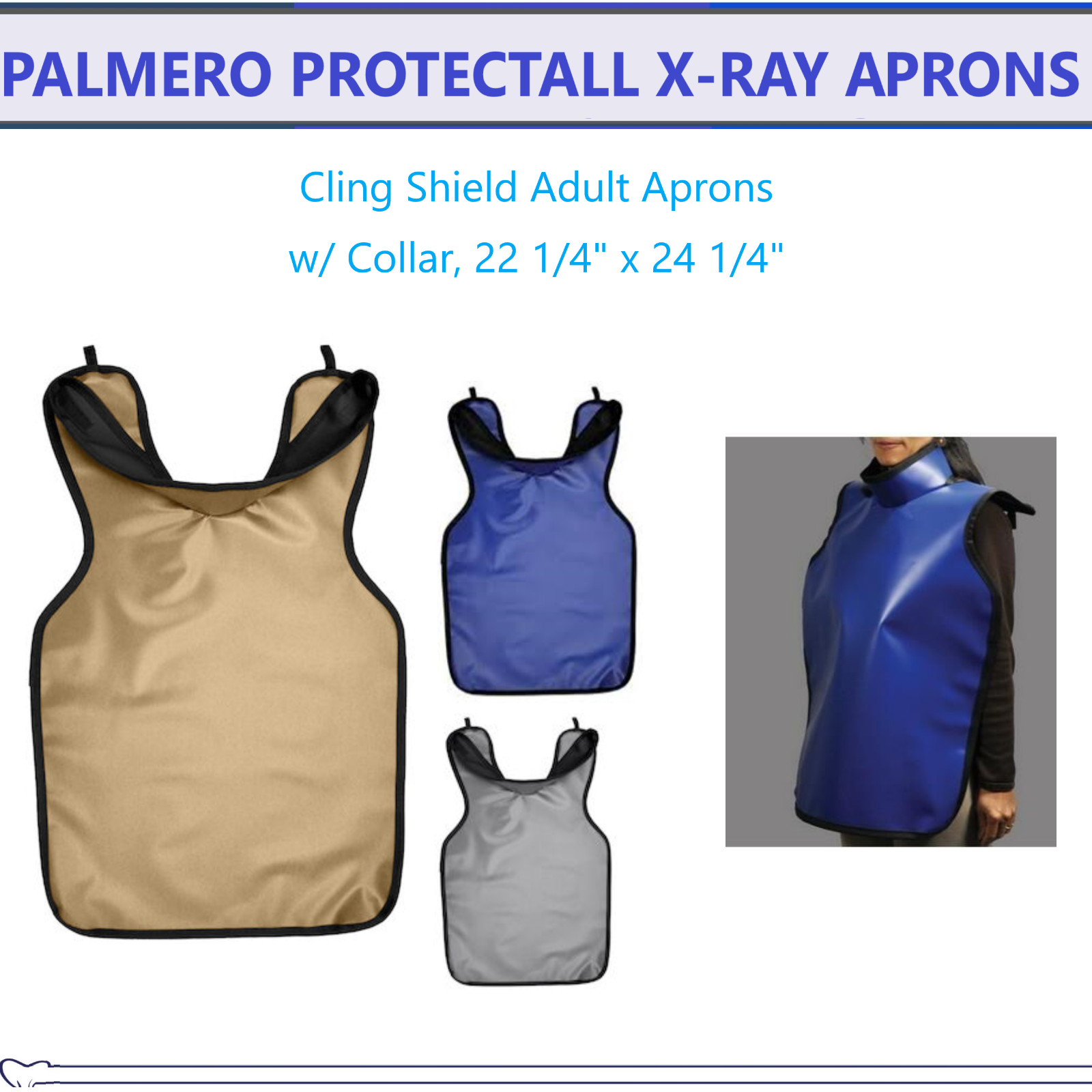 Medical Dental X-Ray Cling Shield Apron Protectall Apron w/ Collar, Grey, Blue