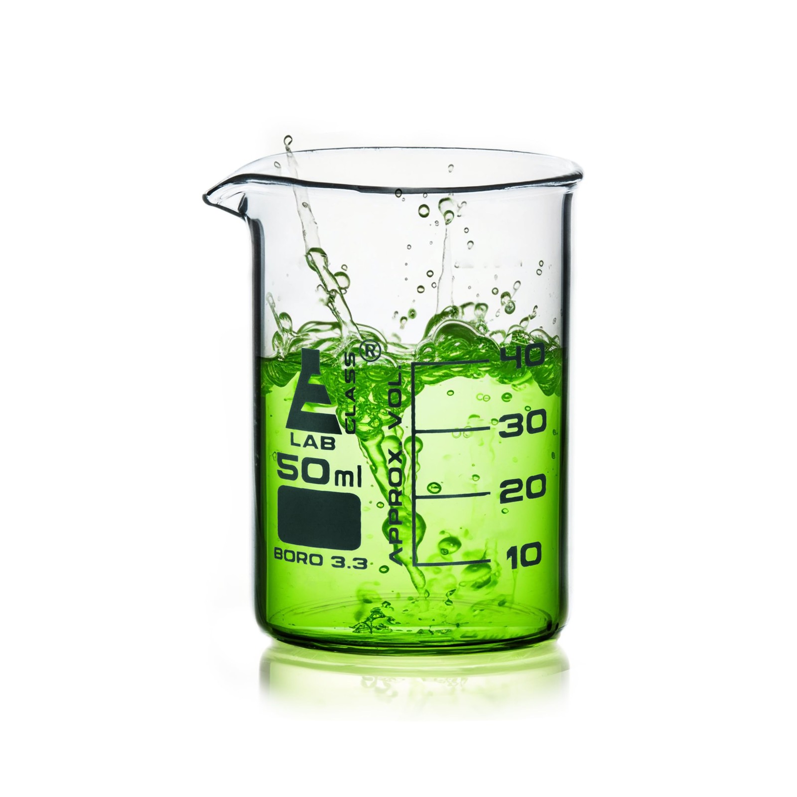EISCO Beaker, 50ml – Low Form with Spout – White, 10ml Graduations -…