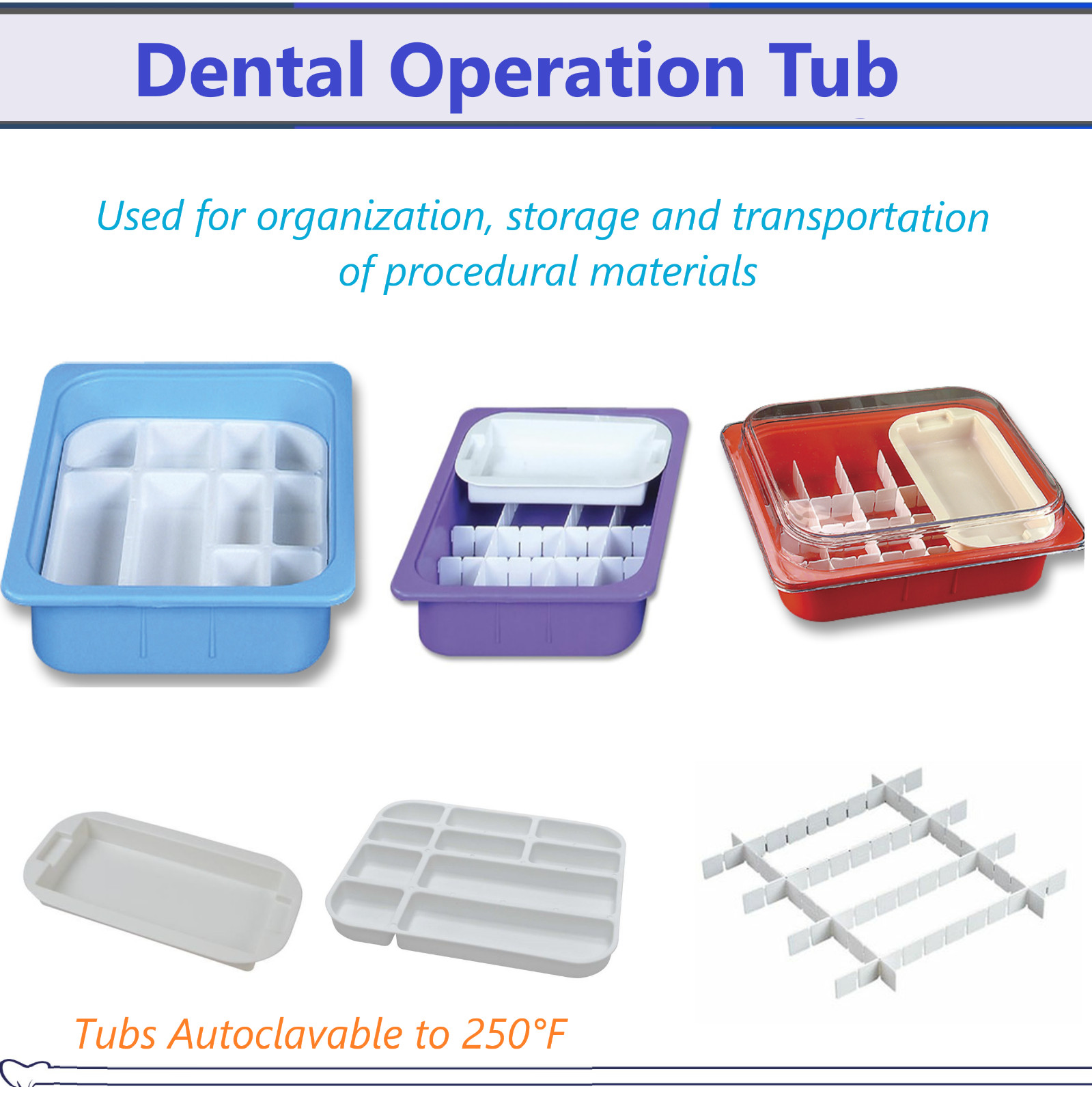 Dental Operation Tub, Tub Lids, Tub Dividers, Instruments Tub, Autoclavable Tub