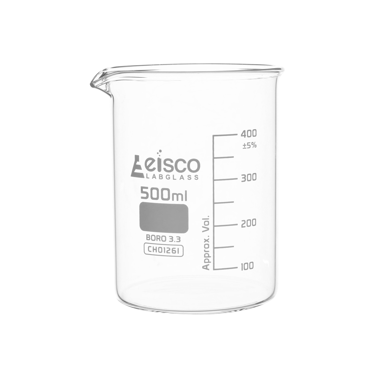 EISCO Beaker, 500ml – Low Form with Spout – White, 50ml Graduations -…