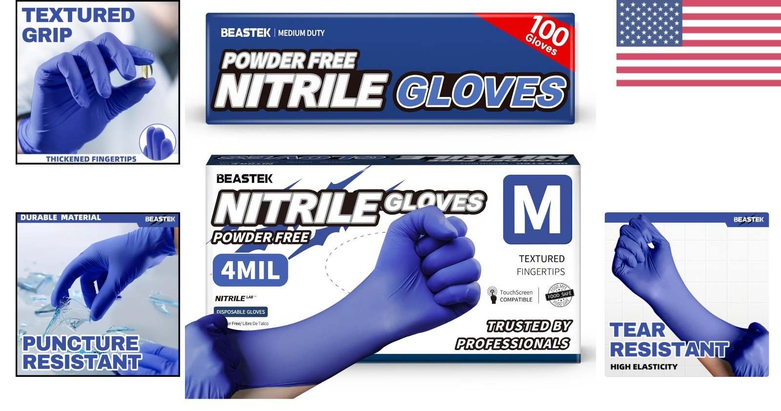 Blue Violet Nitrile Gloves 100 Pcs Medium Powder-Free Disposable for Food