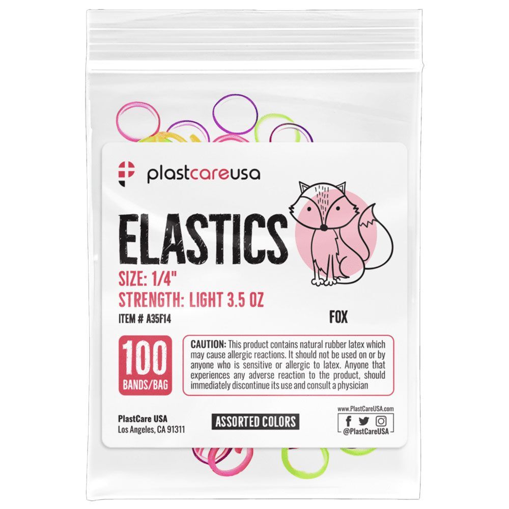 plastcareusa ELASTICS 1/4″ Fox, Light 3.5 oz Elastic Bands, Asst Colors, 100/Bag