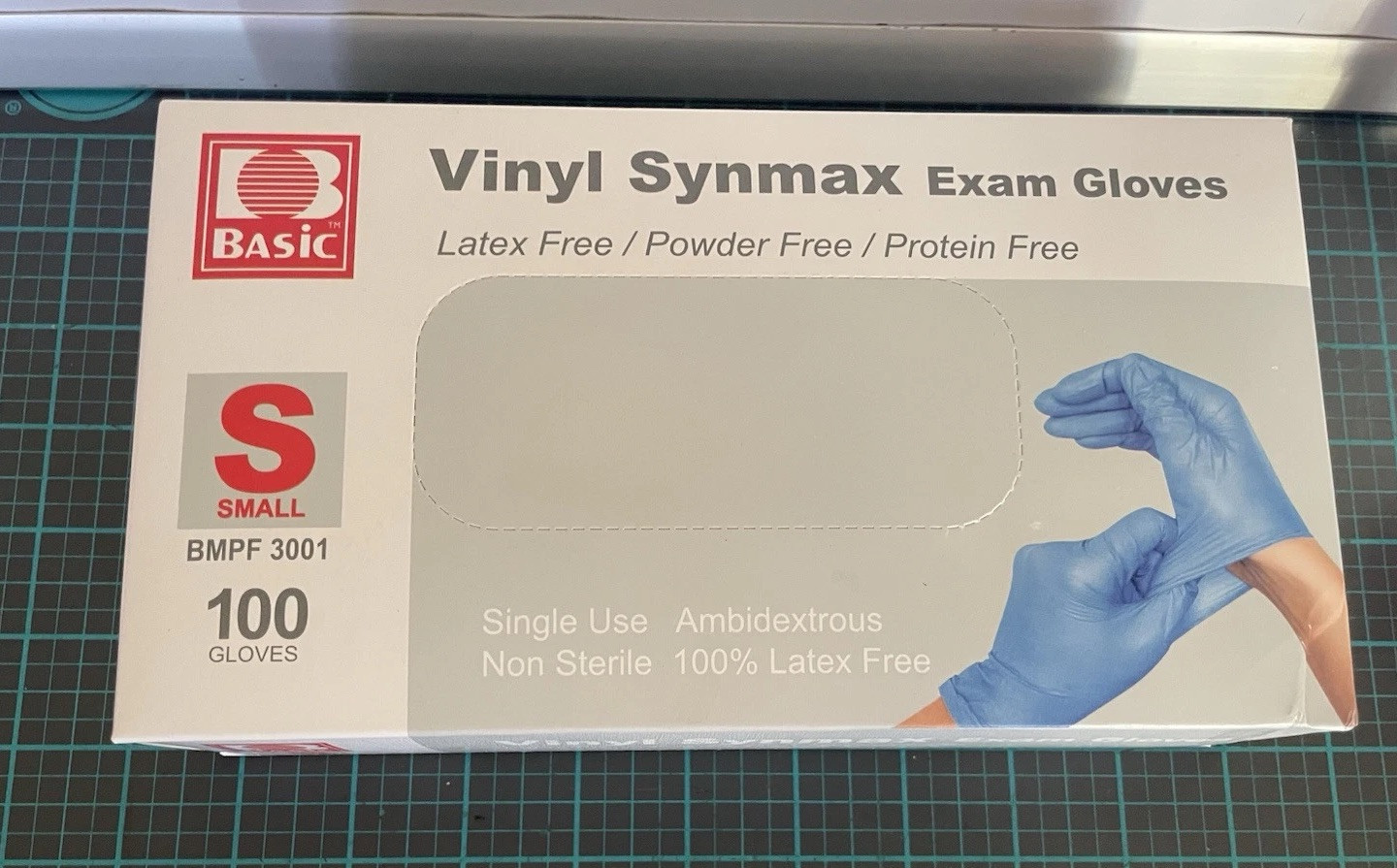 Basic Vinyl Synmax Exam Gloves Small BMPF 3001 Latex Free/Powder Free/Protein Fr