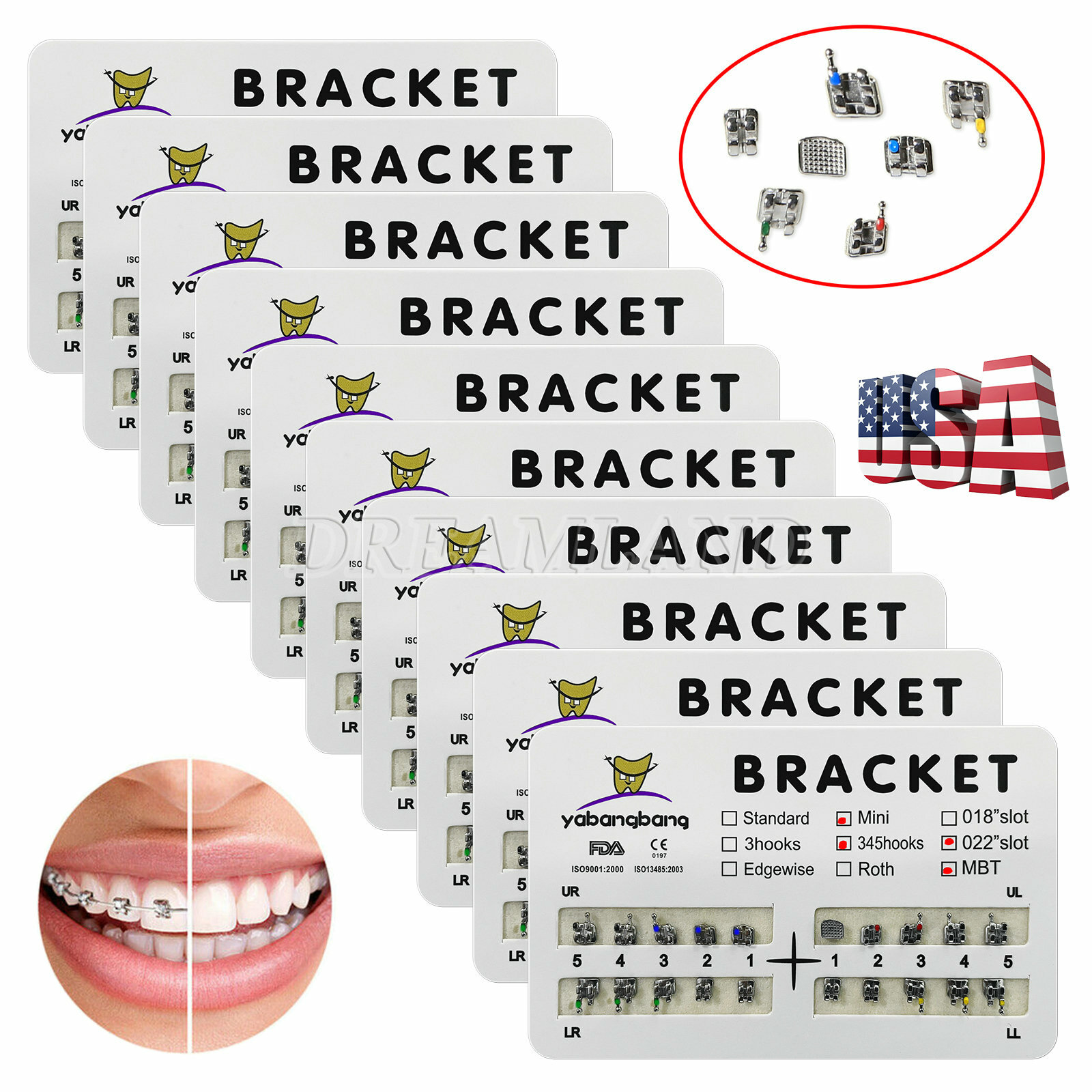 USA 10 PACKS Dental Orthodontic Bracket Braces Mini Roth./MBT. 022 3-4-5/3 Hooks