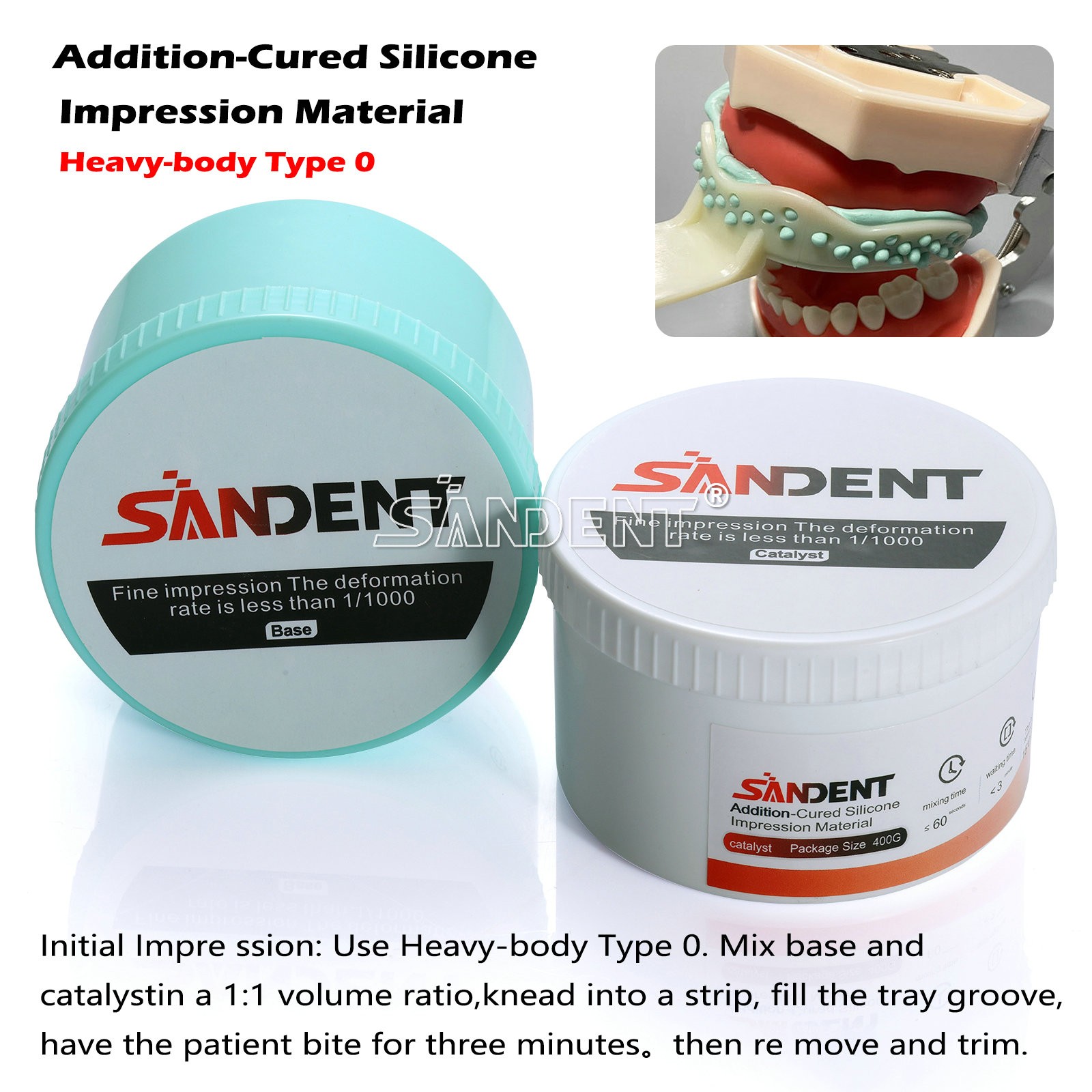 Impression Material VPS Putty Silicone Heavy Body Base Catalyst 2 x 400g