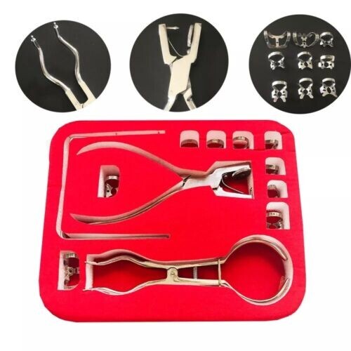 12 Pcs Rubber Dam Starter Set Kit with Frame Punch Clamps Dental Instruments