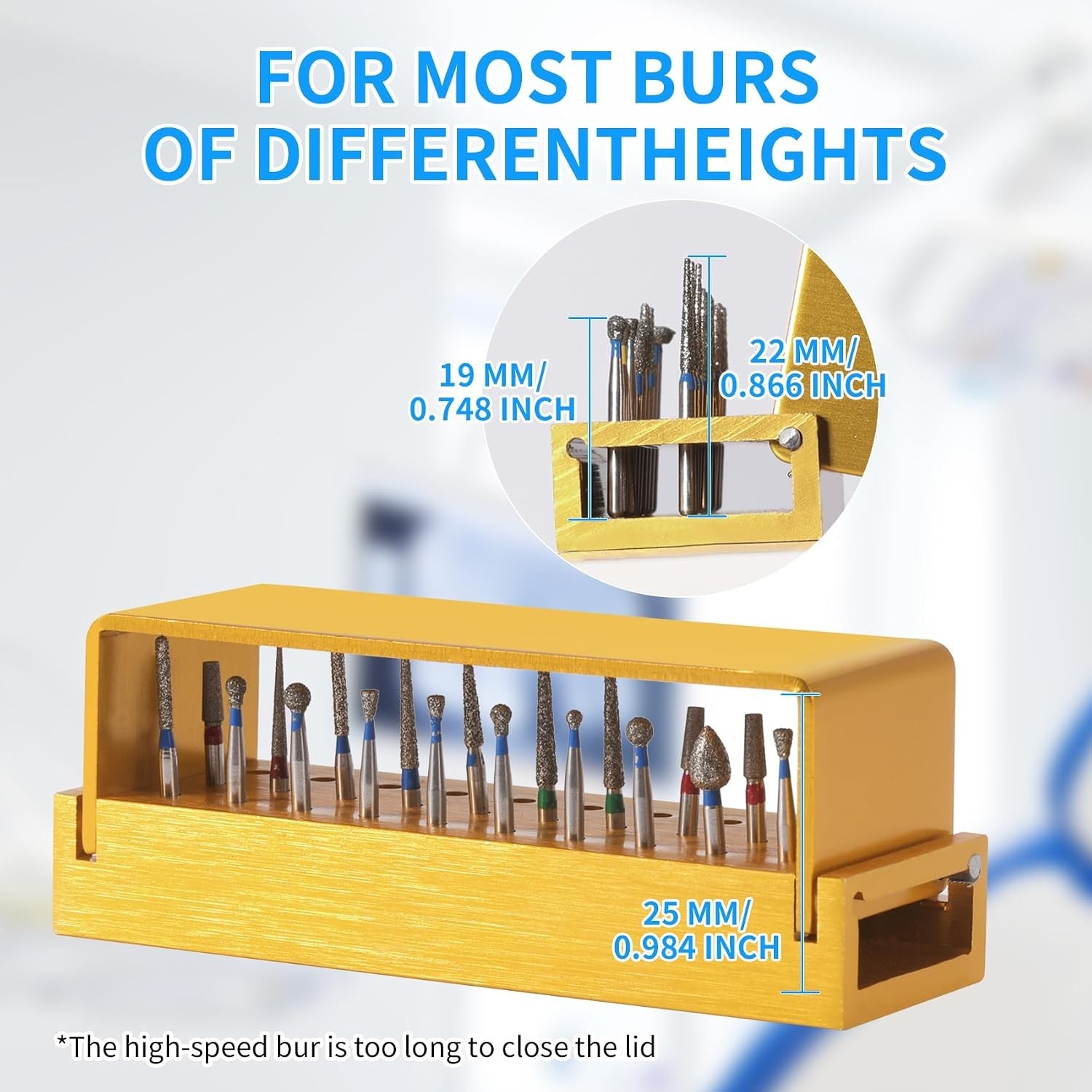 High-Temperature Resistant Dental Bur Block with Flip-Top Cover in Elegant Blue