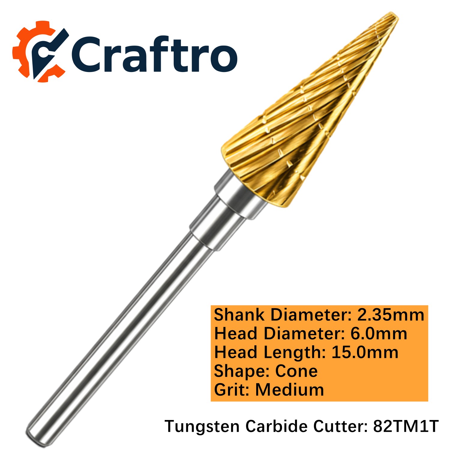 1pc 2.35mm Tungsten Carbide Cutter Cone 82TM1T Dentures Metal Cutting Grinding