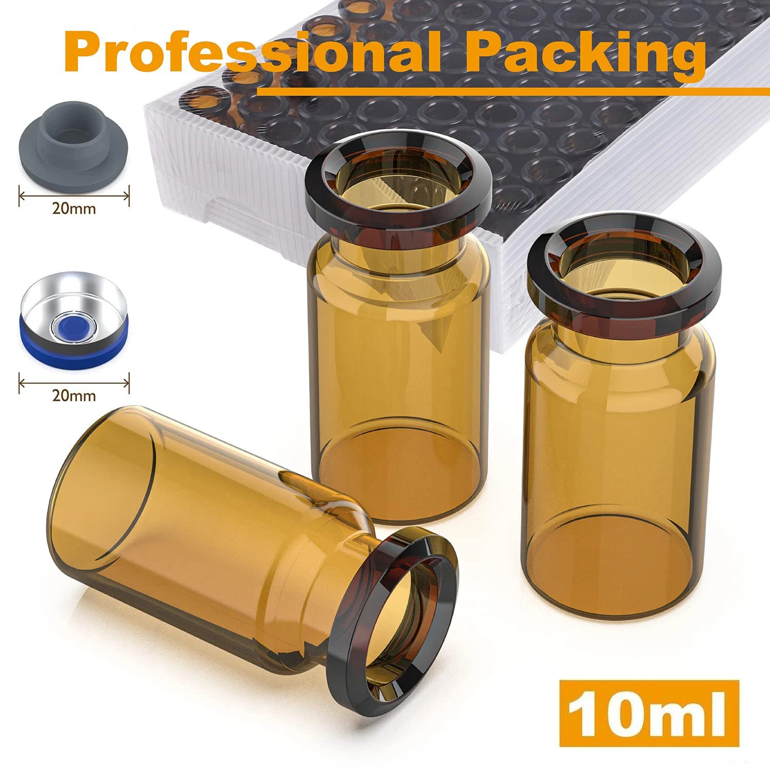 1000PCS Crimp Top Headspace 10mL Vials Aluminum Caps HPLC Lab Clear Glass Bottle