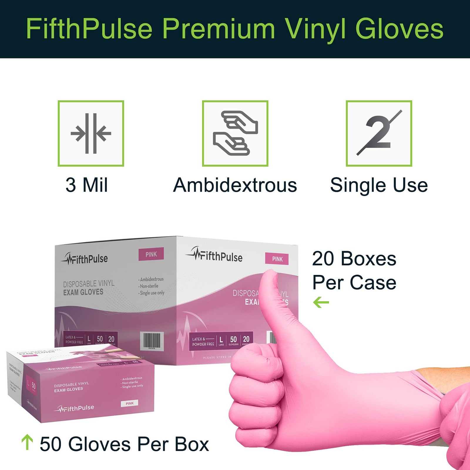 Pink Vinyl Disposable Gloves Medium 50 Pack – Latex (Pack of 50),