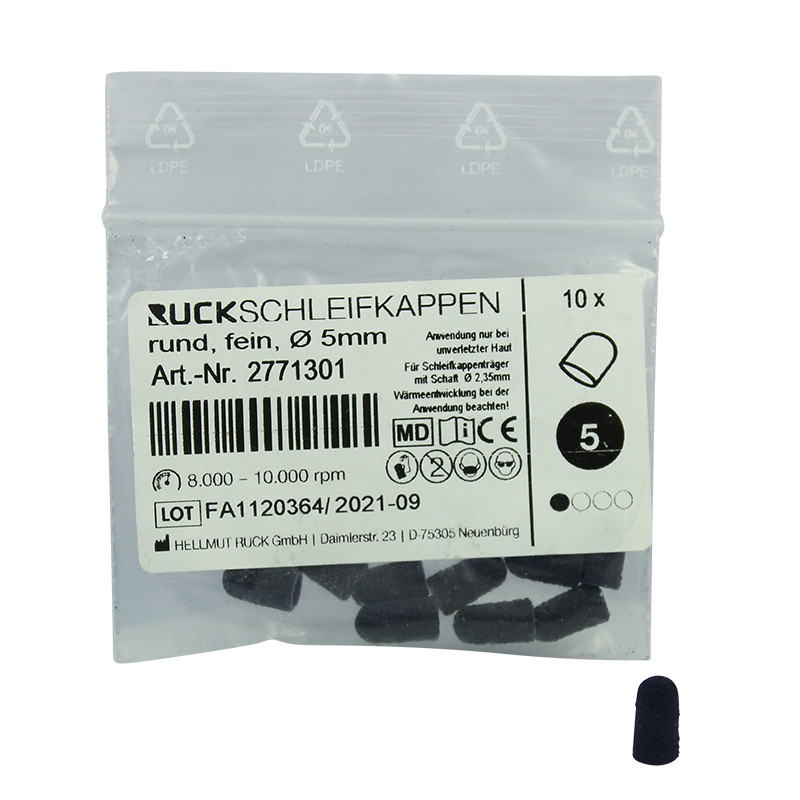 Ruck Fine Sanding Cap Round Tip Ø5mm 10pcs Electric Nail Drill Manicure Pedicure