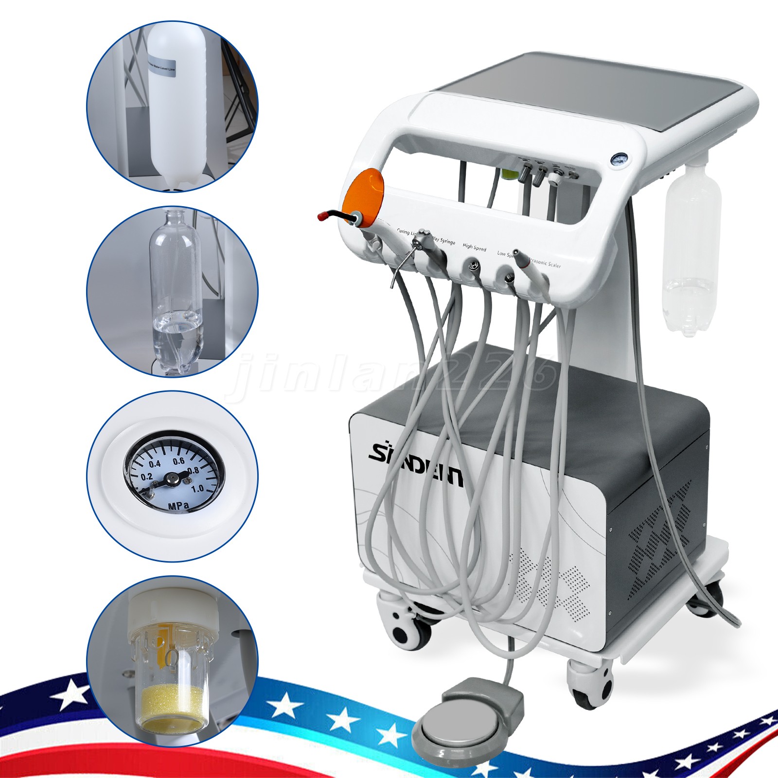 Portable Dental Mobile Delivery Unit System Air Compressor Syringe Suction 550W