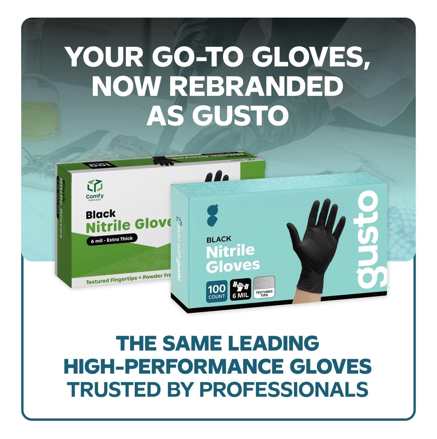 Comfy Package GUSTO Black Nitrile Gloves [100 Count] 6 Mil, HEAVY DUTY
