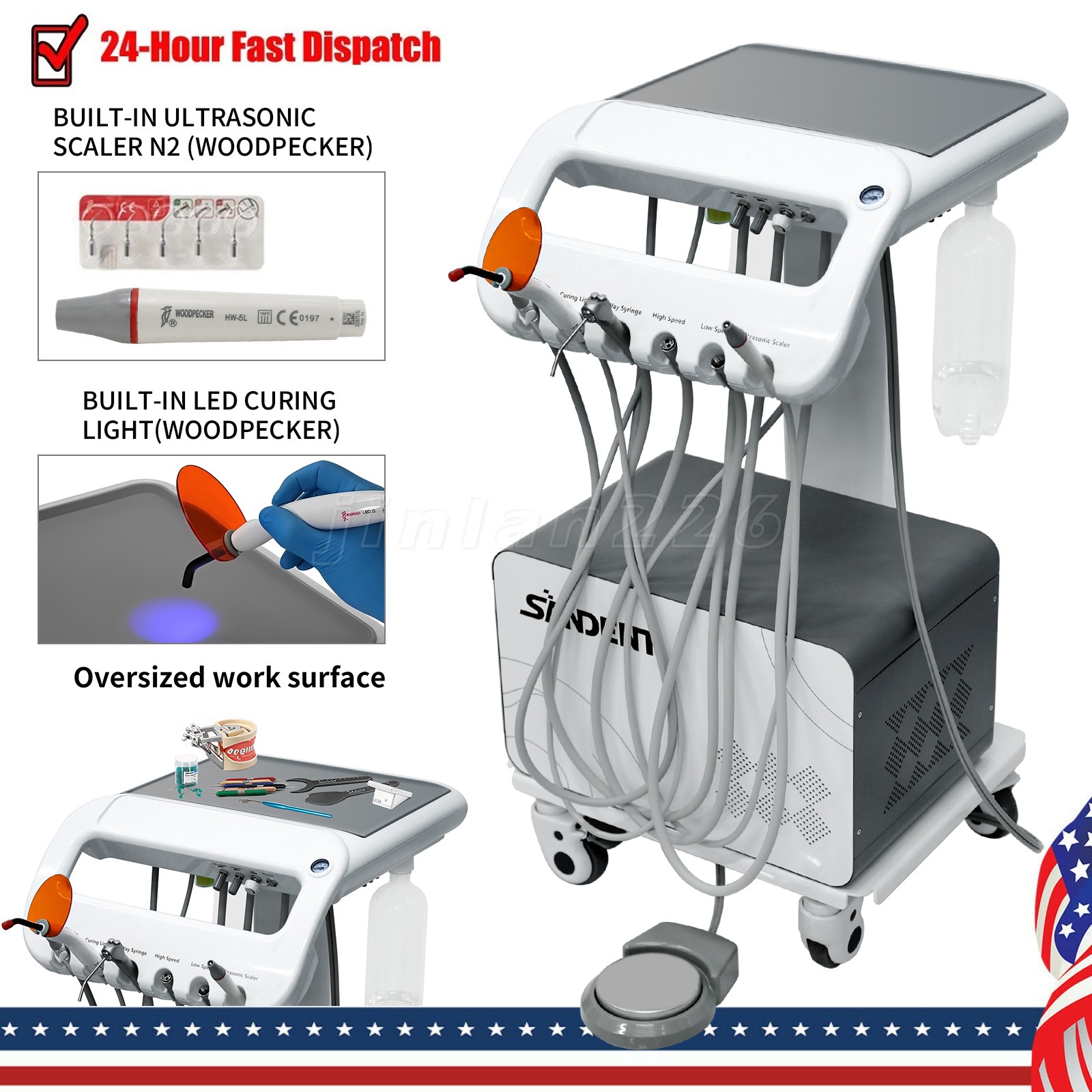 Portable Dental Mobile Delivery Unit System Air Compressor Syringe Suction 550W