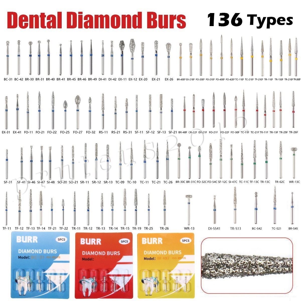 5Pcs/1Pack Burr Dental Burs Diamond Burs for High Speed Handpiece FG Burs