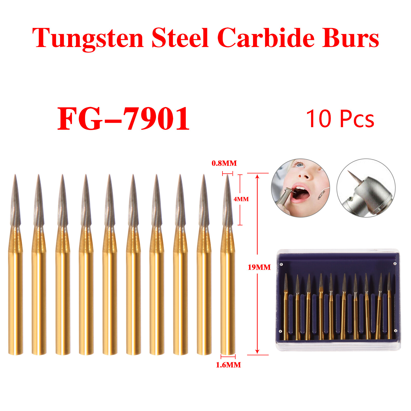 Dental Orthodontic Trimming and Finishing Carbide Burs Need Shape for HP, 10PCS