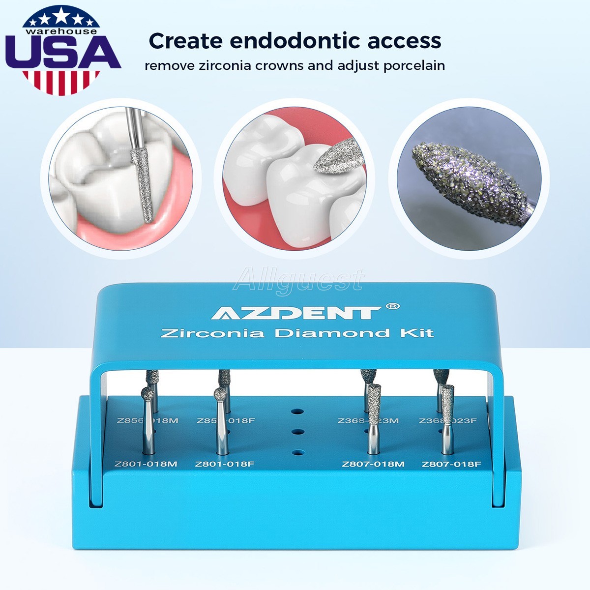 Dental Zirconia Polishing Diamond Burs Kit FG 1.6mm for High Speed Handpiece USA