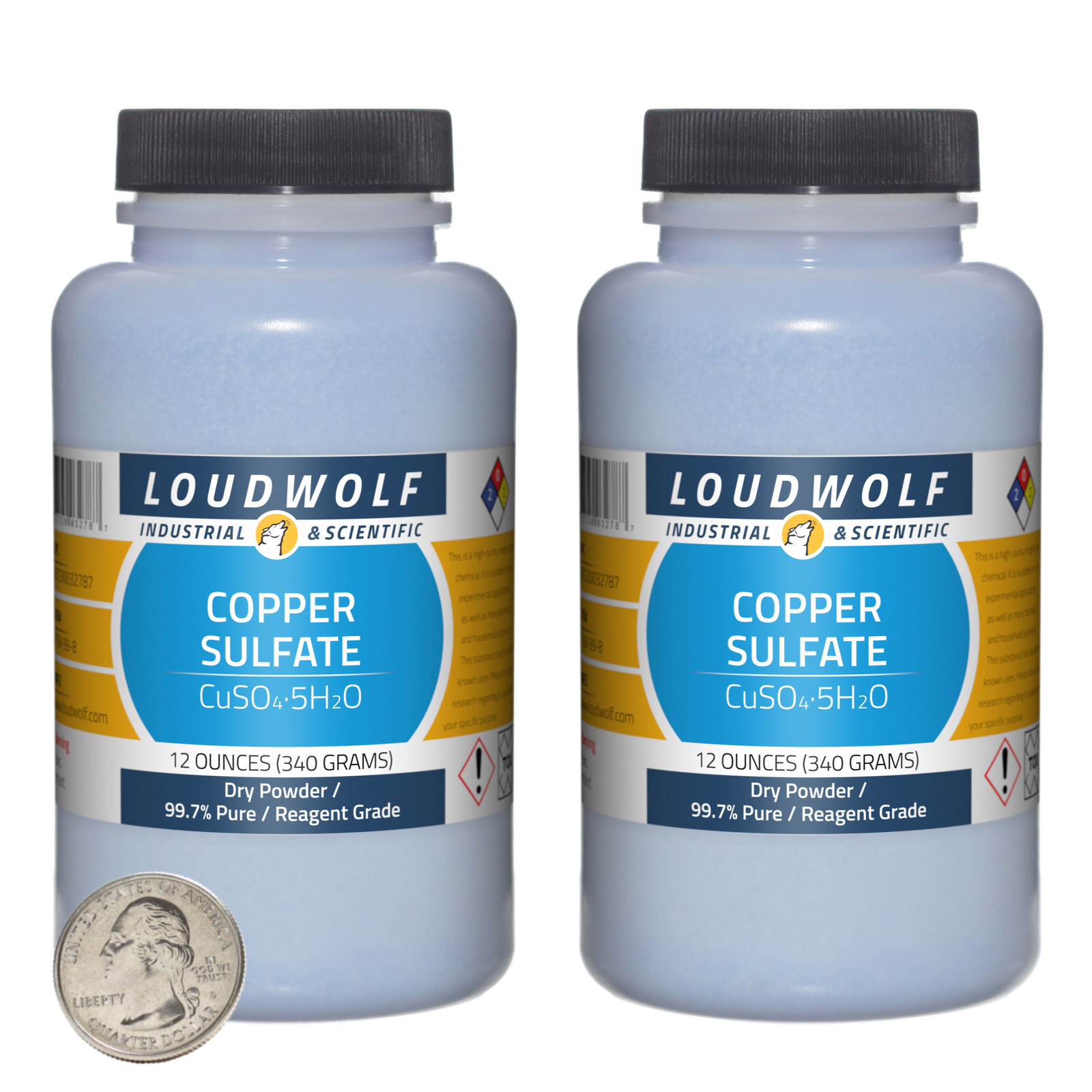 Copper Sulfate / 1.5 Pounds / 2 Bottles / 99.7% Pure Reagent Grade / Dry Powder