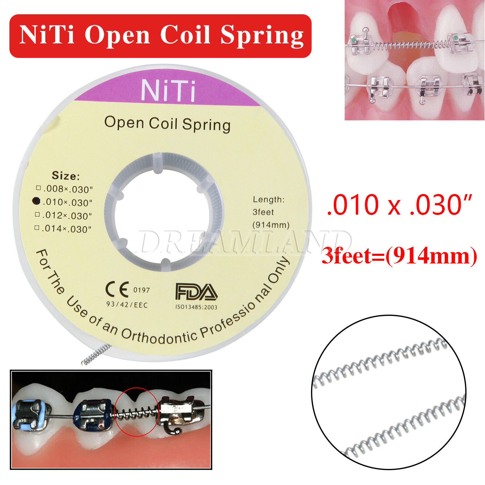 1 Roll Dental Orthodontic Niti Open Coil Spring Spool Dia.010 *030 inch 914mm