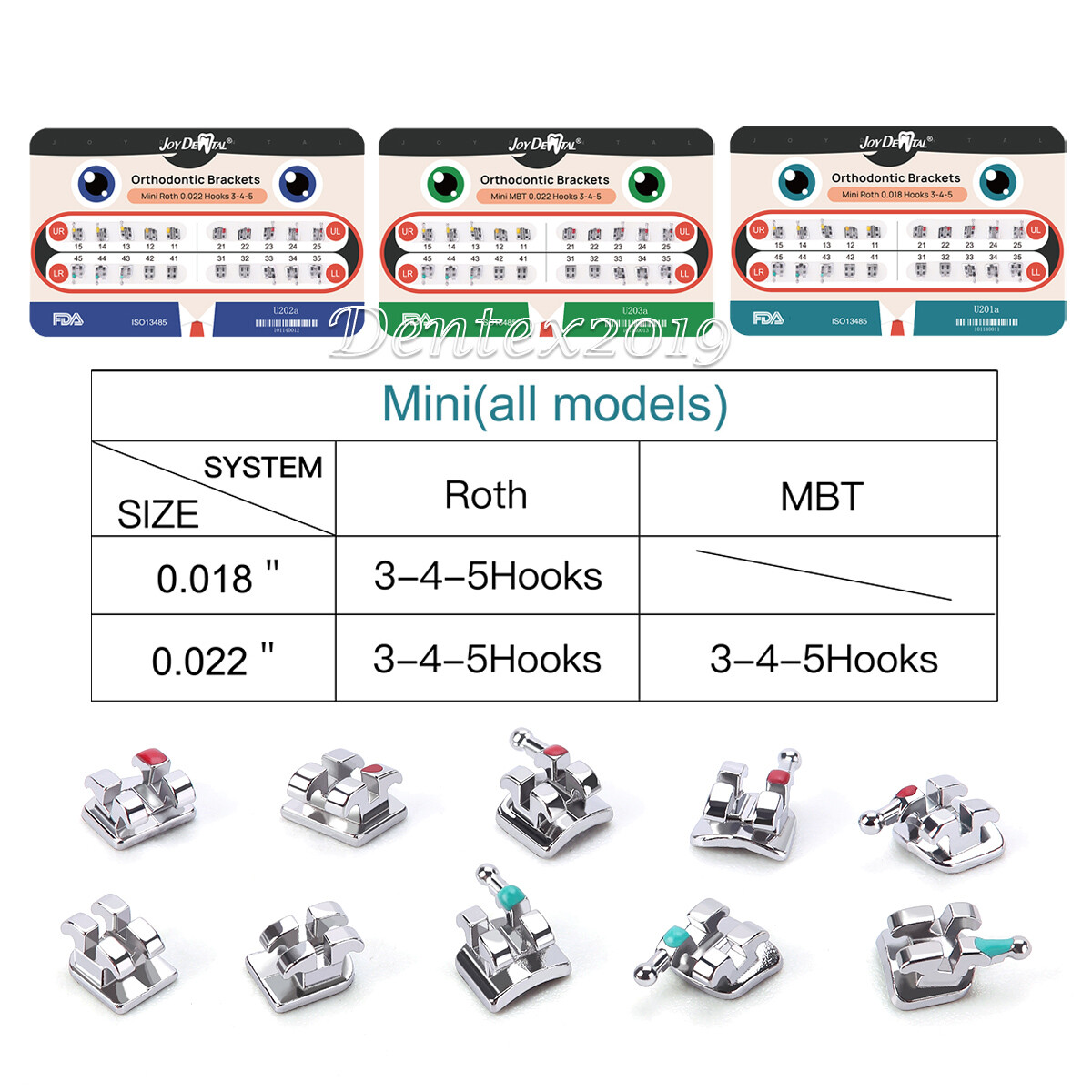 Dental Orthodontic Metal Brackets Braces Mini Roth MBT 022/018 Hooks 345