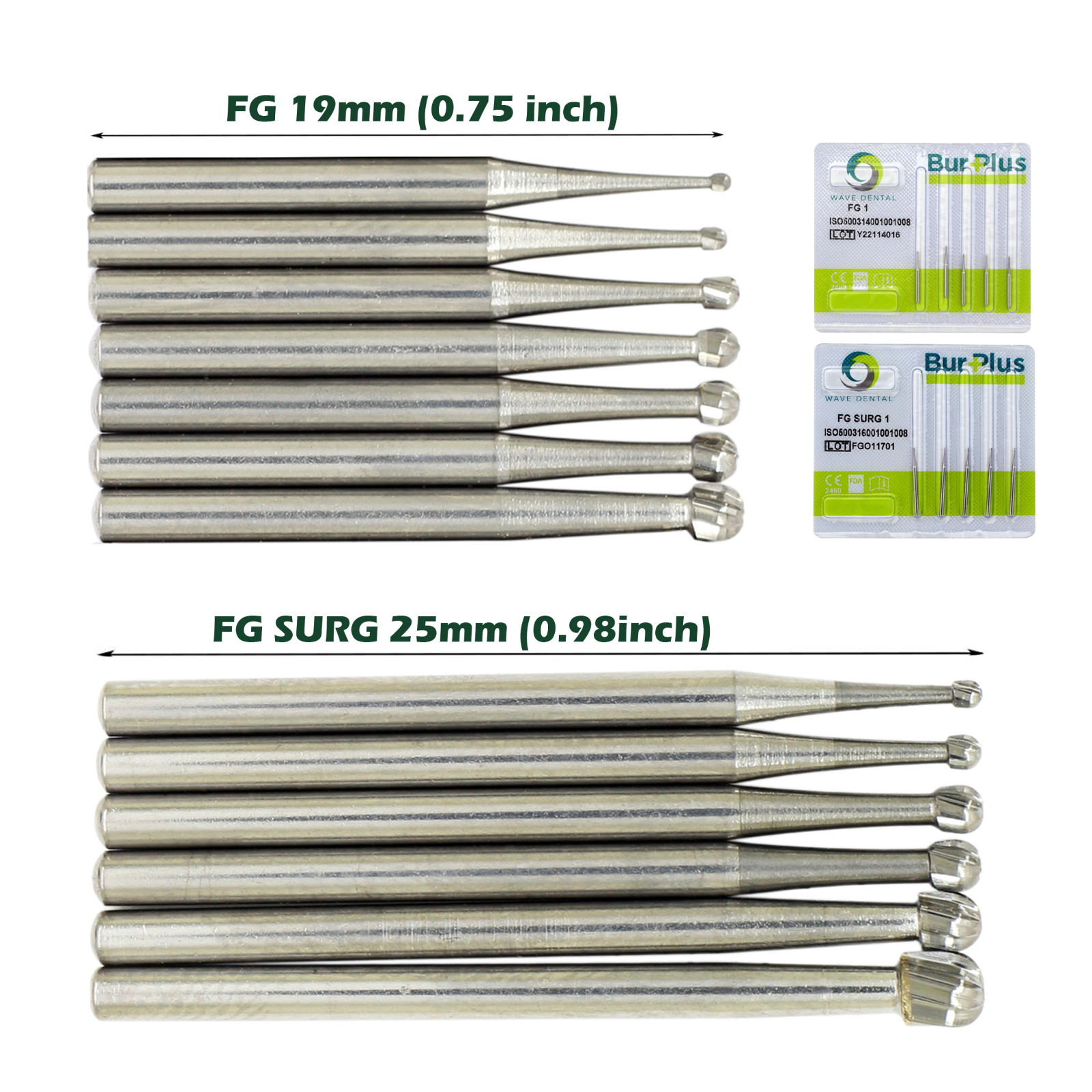 Wave Dental Surgical Burs Round FG SURG 2 4 6 8 High Speed Carbide Bur 19mm 25mm
