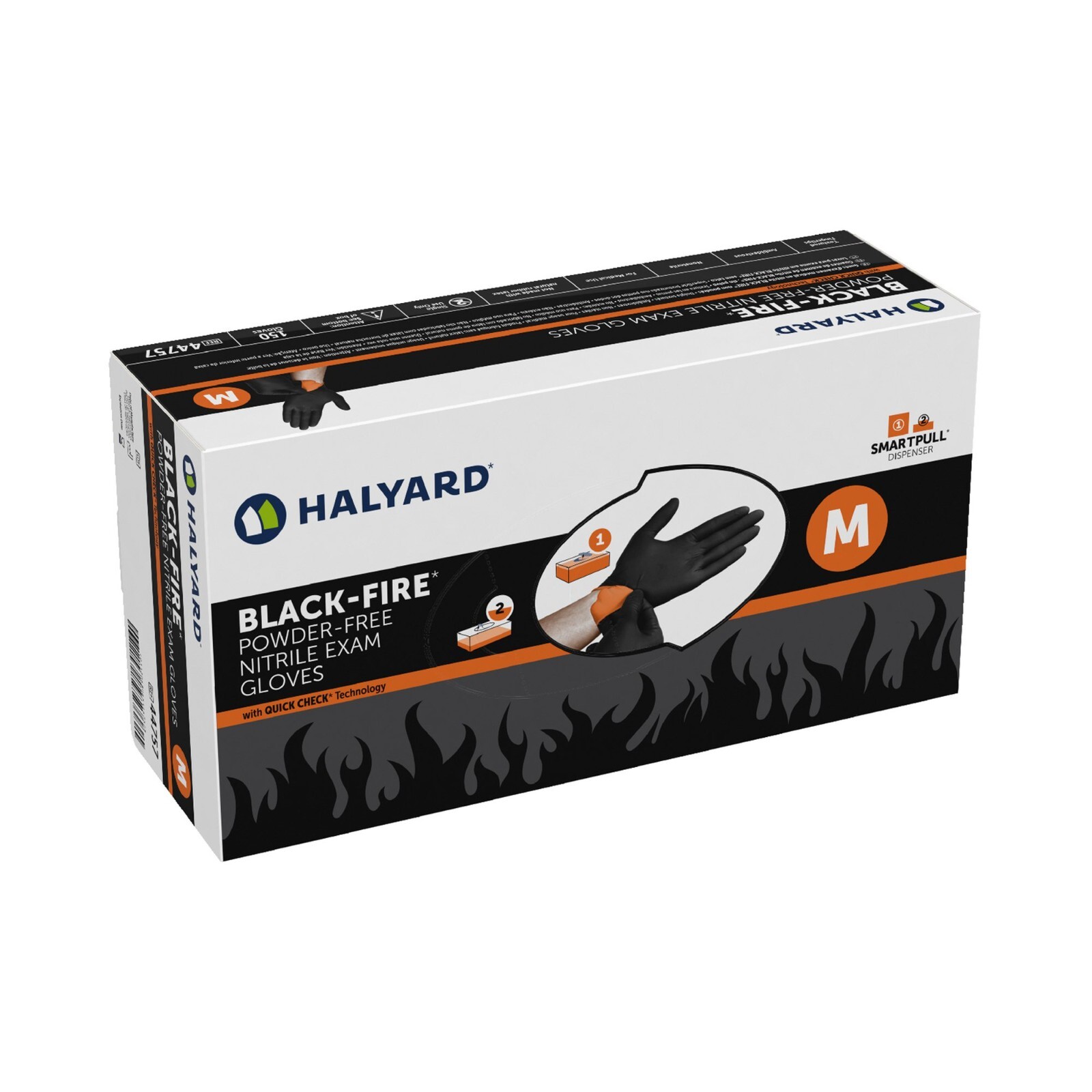 Halyard Black-FIRE 44757 Medium Nitrile Exam Gloves Black-Orange (Box of 150)