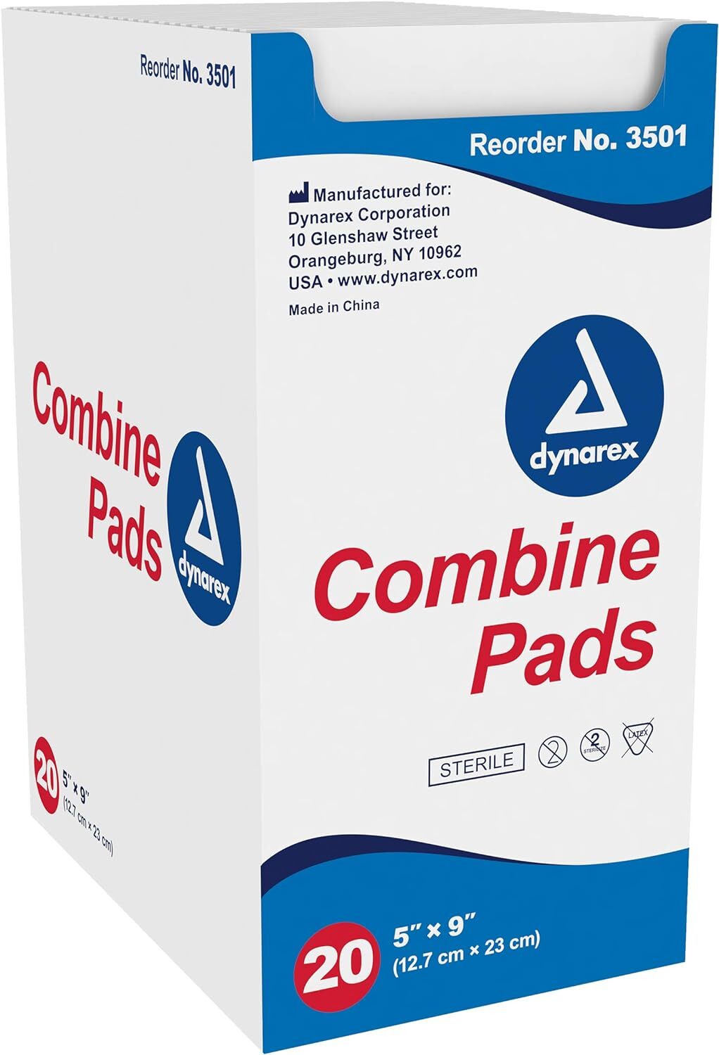 Dynarex Non-Adherent Combine Pad, 3501, Sterile 5 Inches x 9 Inches, 20/PK