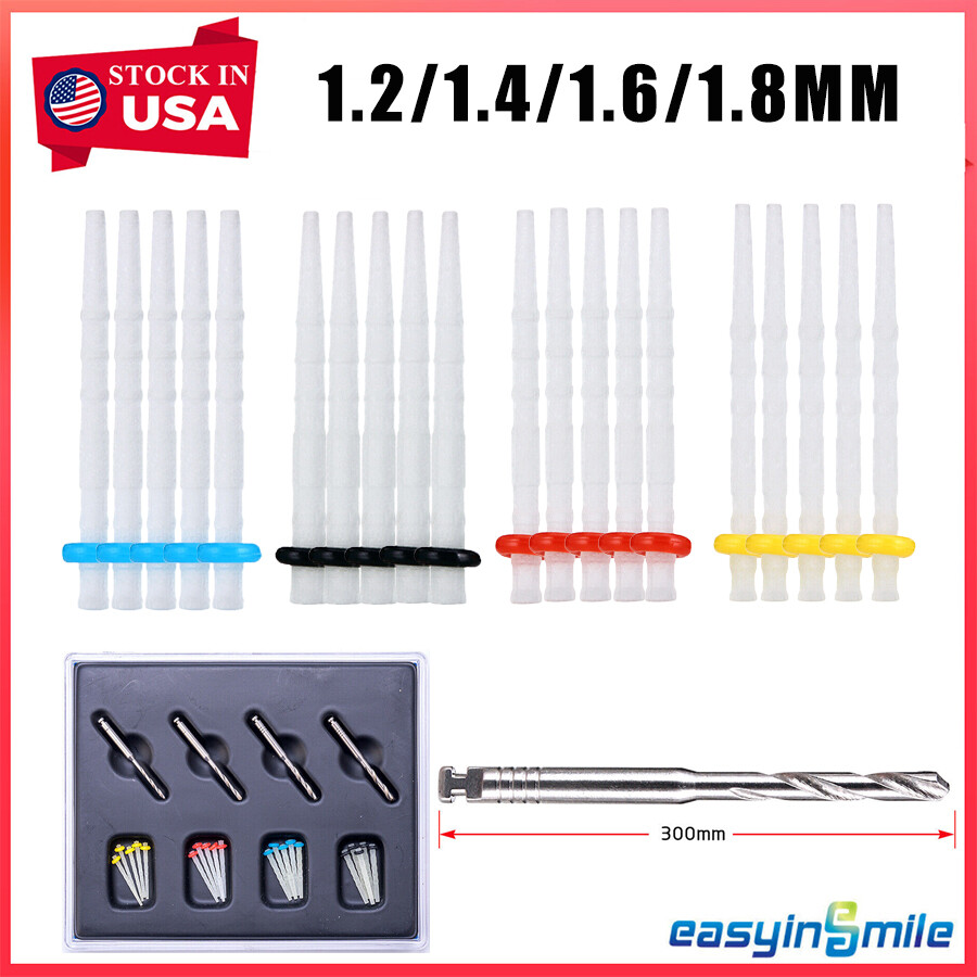 Endodontic Fiber Post Dental Root Canal Pin Screw Quartz Glass Posts + 4 Drills