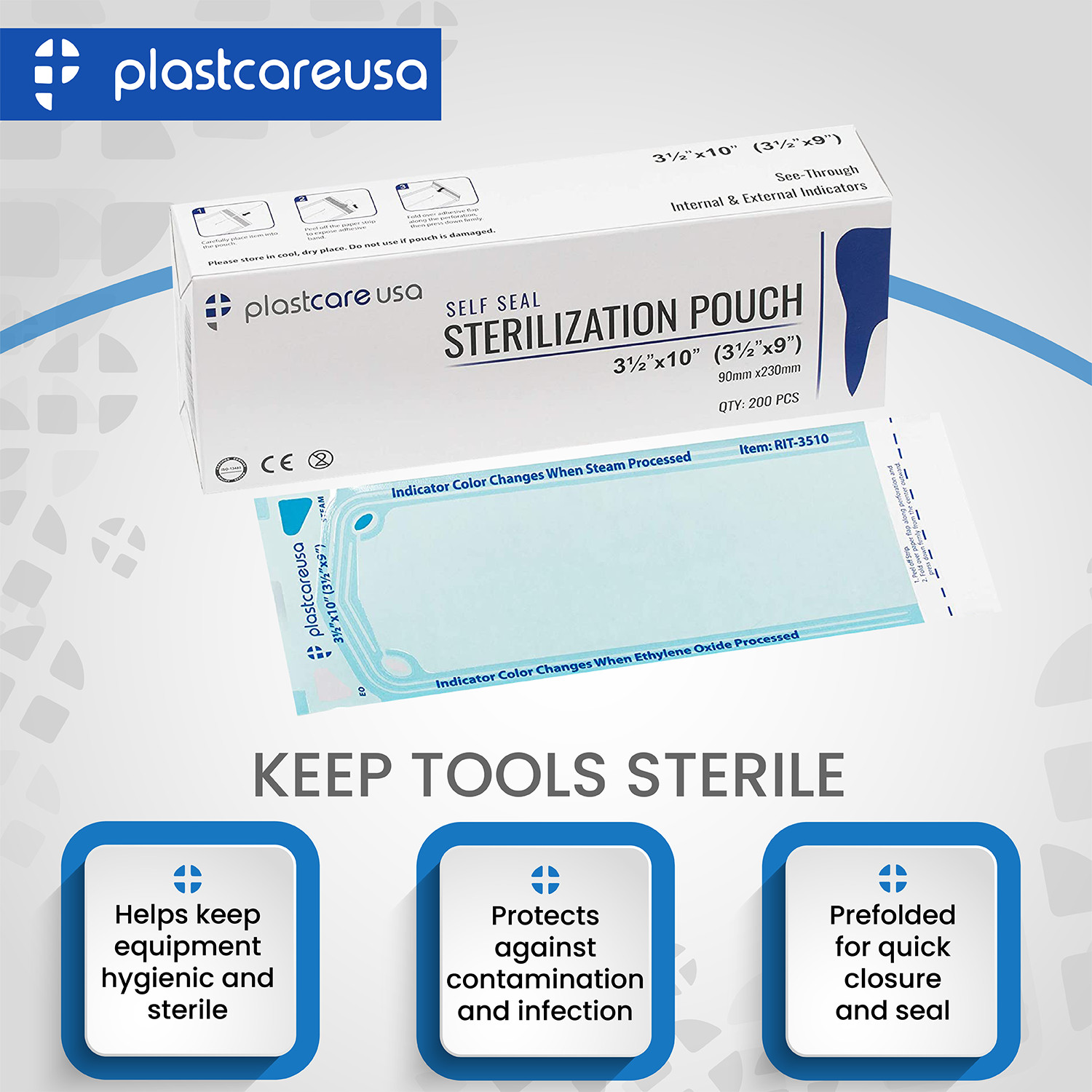 2000 Self-Sealing Sterilization Pouch, 3.5″ x 10″, Paper/Blue Film (10 Boxes)