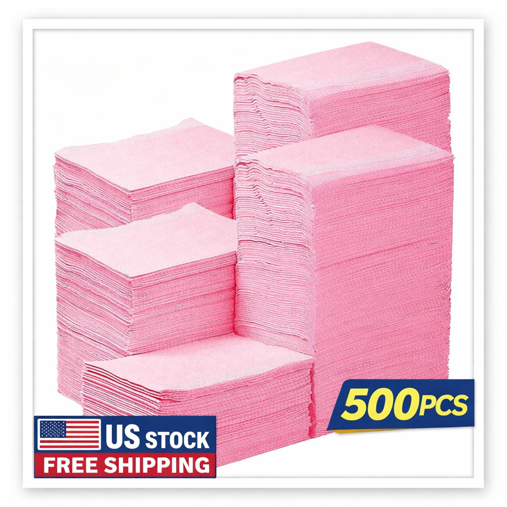 (500PCS) 2:1 PLY Premium Biodegradable Waterproof Pink Dental Bibs 13″x18″