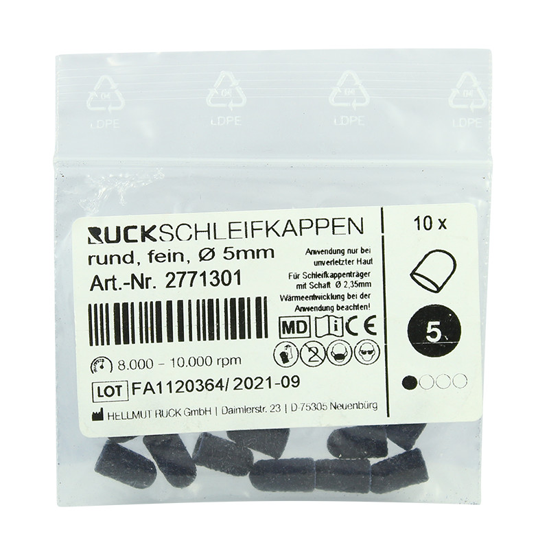 Ruck Fine Sanding Cap Round Tip Ø5mm 10pcs Electric Nail Drill Manicure Pedicure