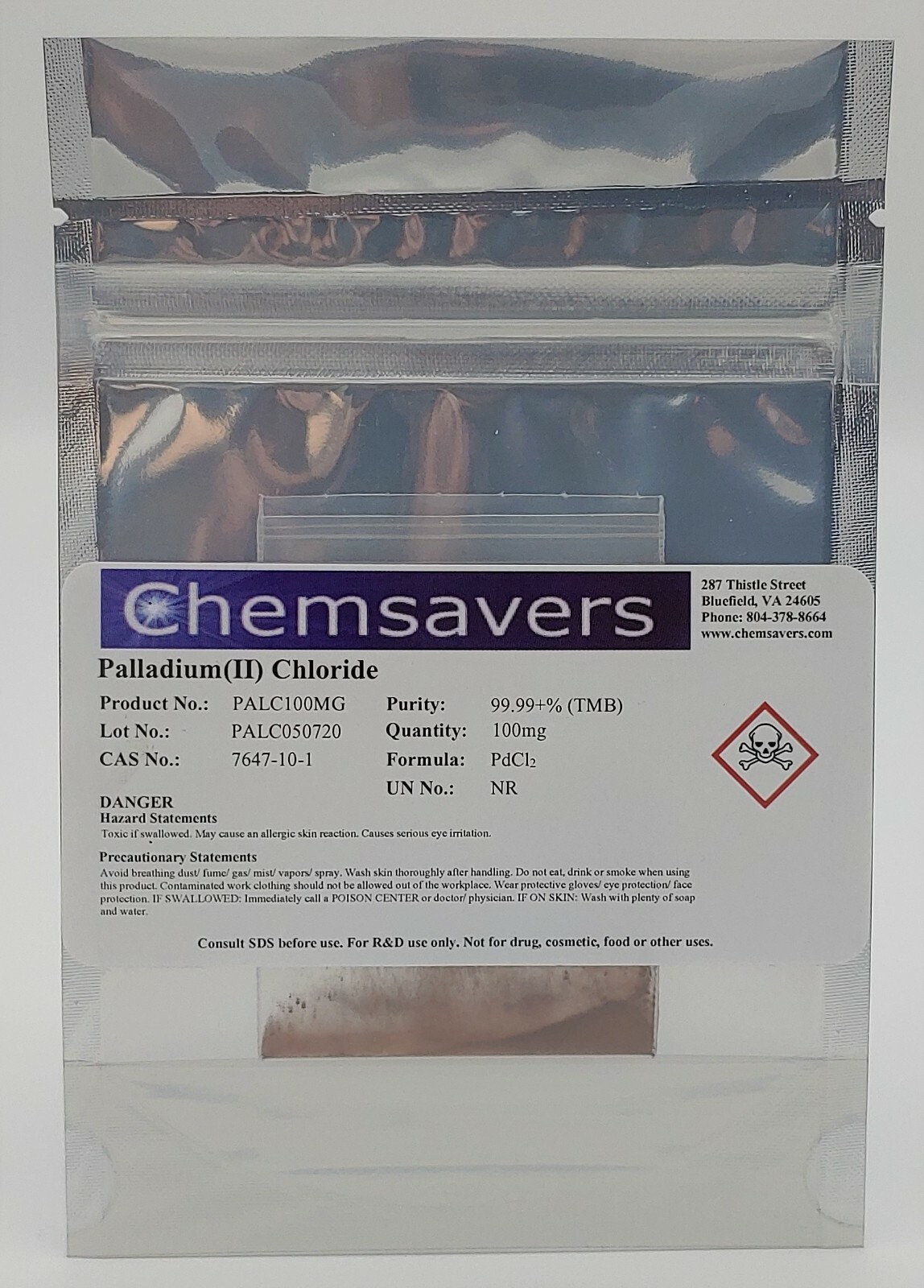 Palladium(II) Chloride, 99.99+% (Trace Metals Basis), 100mg
