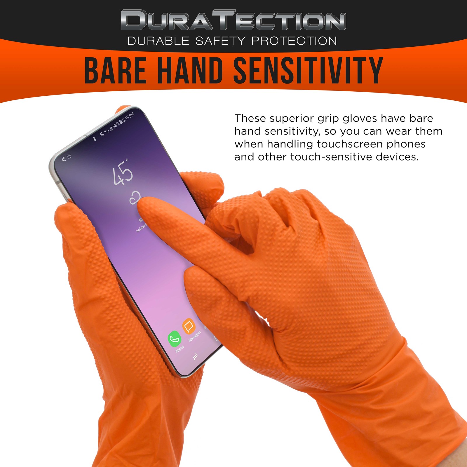 Duratection 8Mil Super Duty Diamond Textured Nitrile Gloves, Box of 100, Large