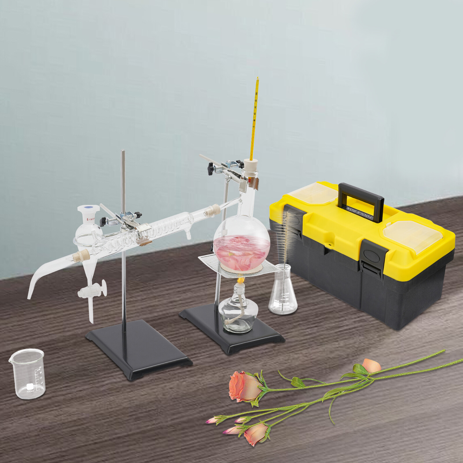 500ml Essential Oil Distillation Kit Lab Apparatus Distillation Glassware Set