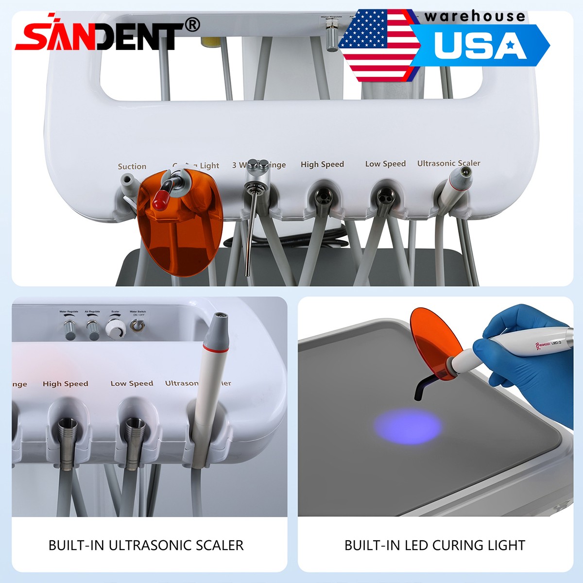 Portable Dental Delivery Unit Syringe Suction Turbine With Air Compressor 4Hole