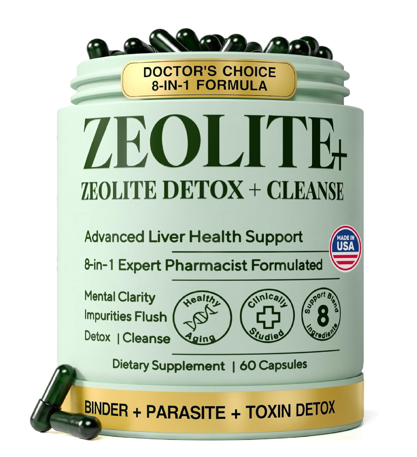 Zeolite Binder Detox – Parasite Cleanse for Humans 60 Count (Pack of 1), Blue