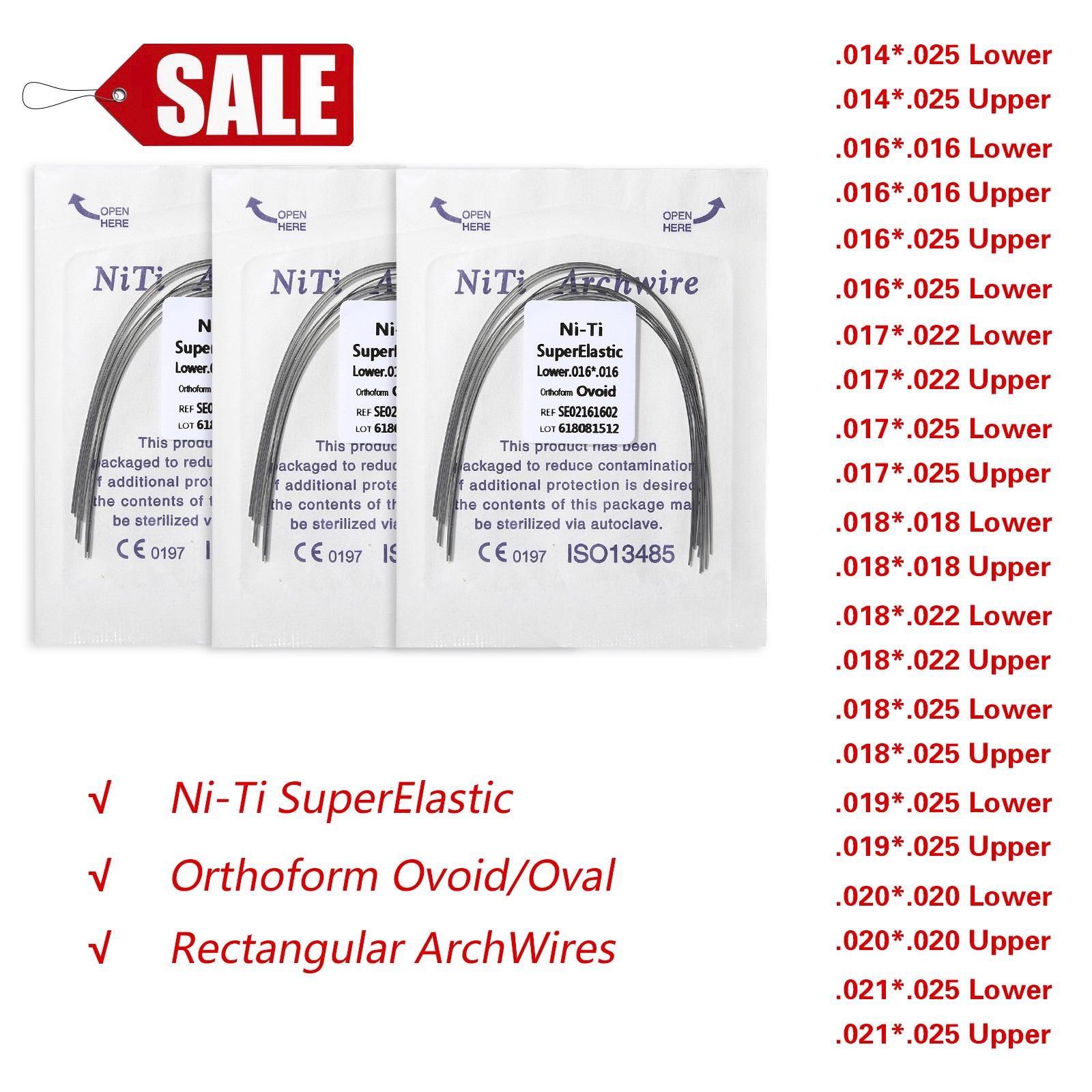 10 Packs/100pcs Dent Orthodontic Super Elastic Niti Rectangular Arch Wires O