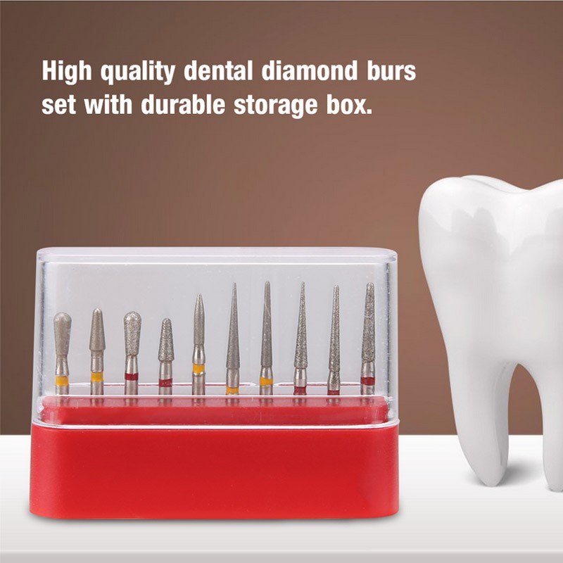 10Pcs/Box Dental Diamond Bur Drill High Speed Polishing Bur Set