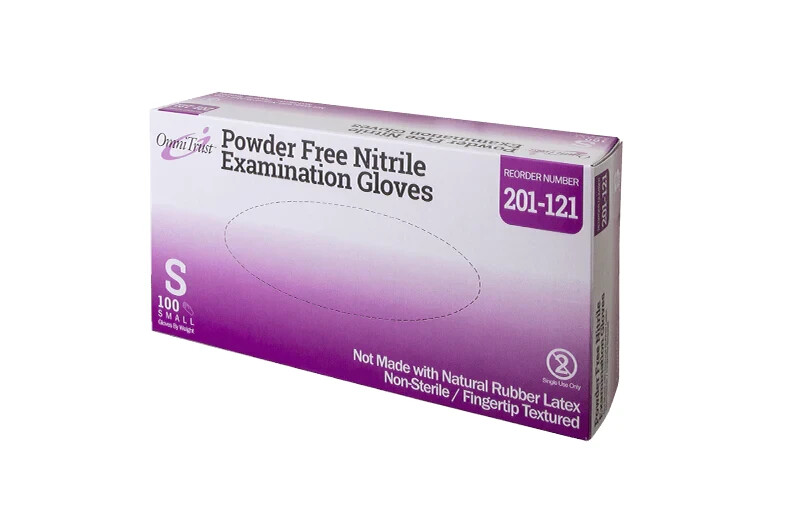 OMNITRUST NITRILE EXAM GLOVES, SMALL, TEXTURED, 100/BX, 10 BX/CASE, 201-121