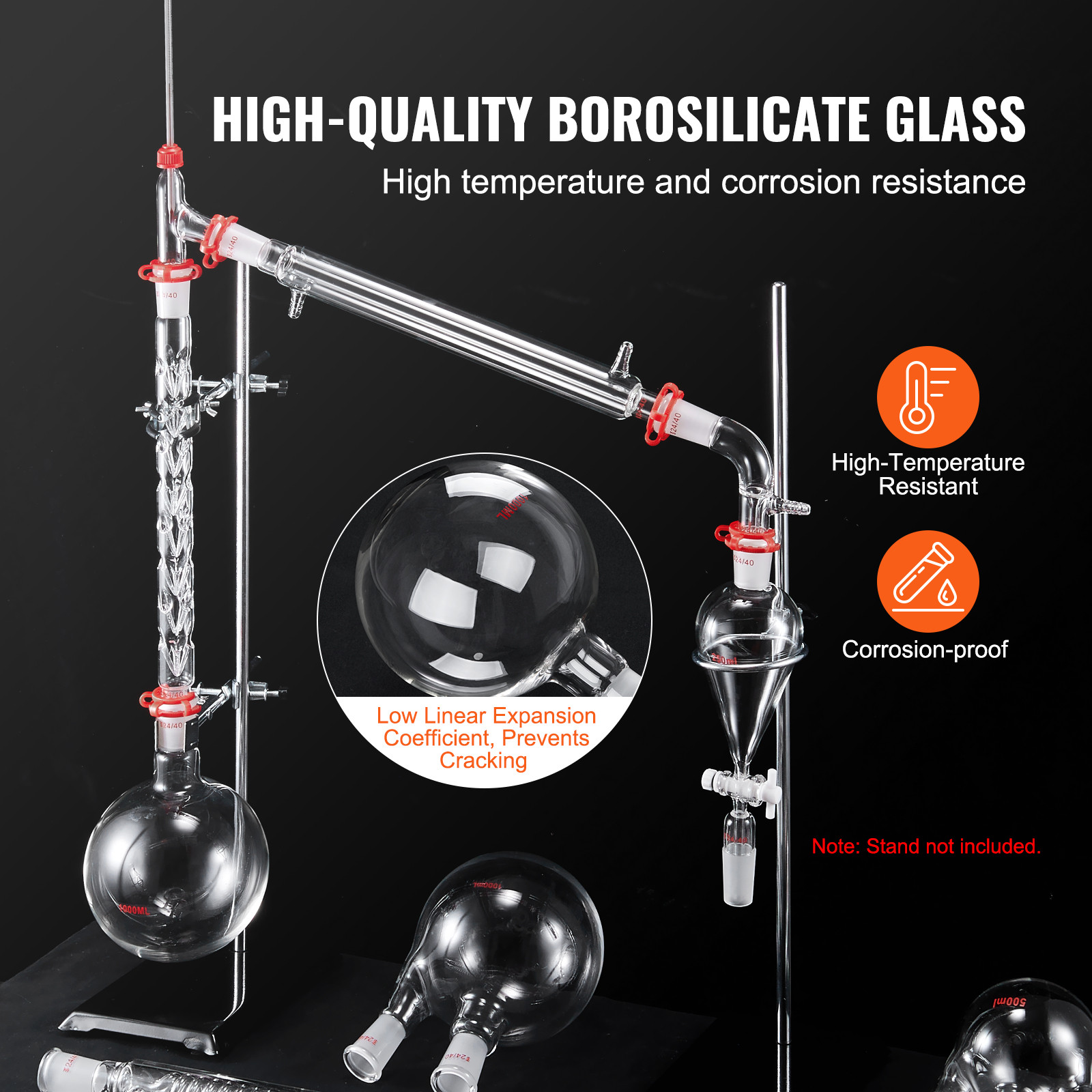 VEVOR Lab Glassware Distillation Kit 1000ml 3.3 Boro 32 pcs Glassware Equipment