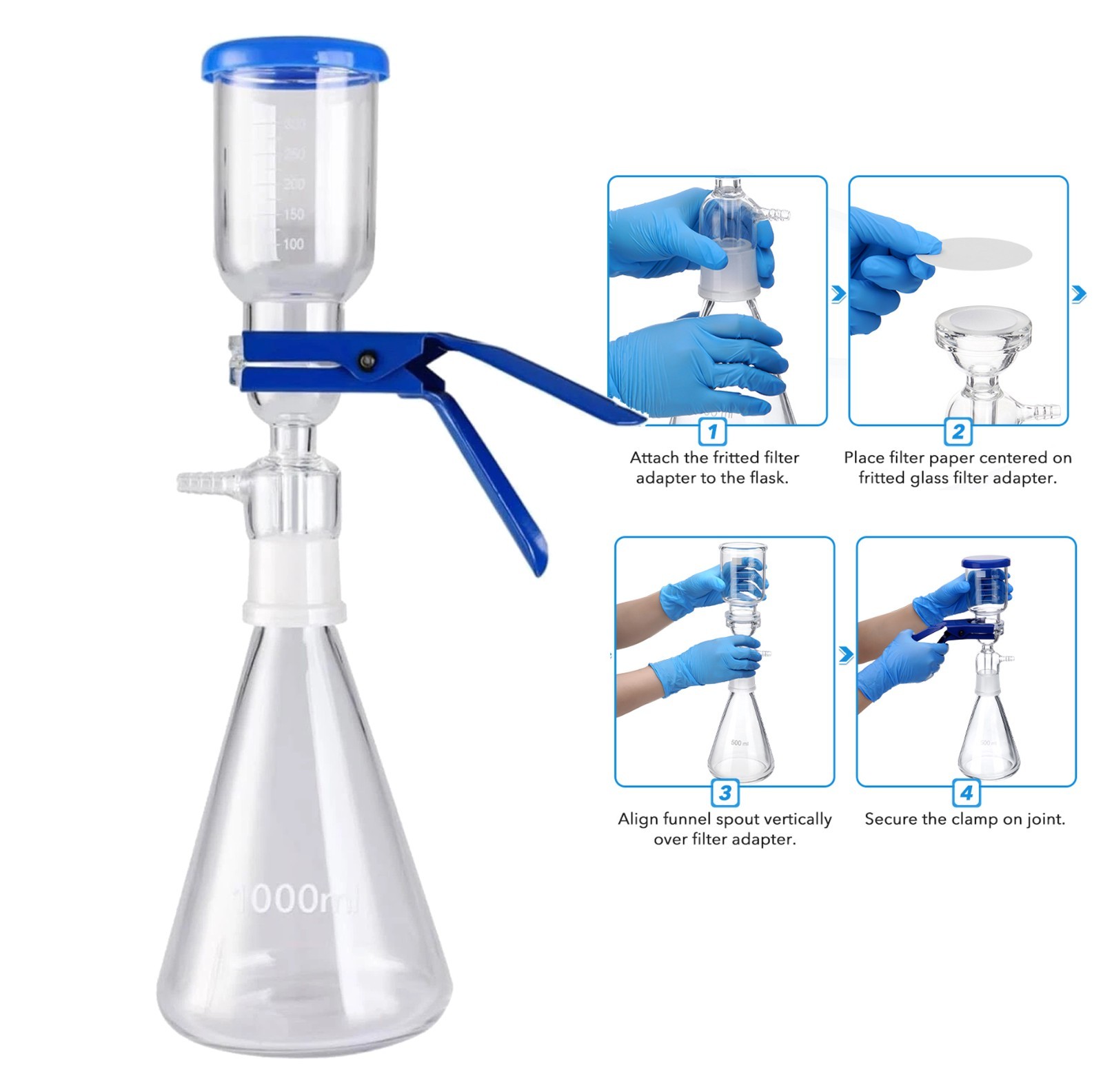 1L Lab Vacuum Filtration Distillation Vacuum Filter Kit w/ 100pcs Filter Paper