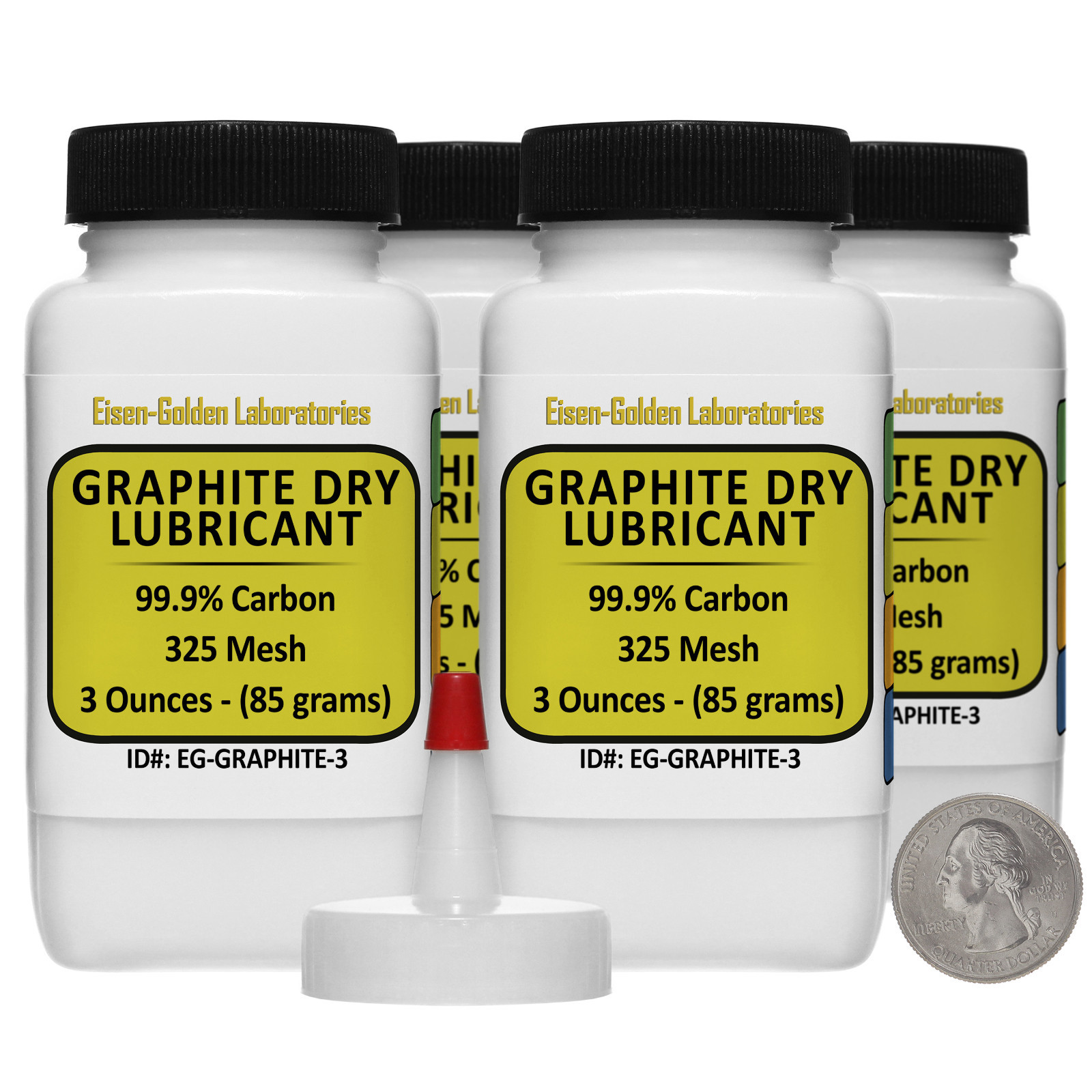 Graphite Dry Lube [C] 99.9% ACS Grade Powder 12 Oz in Four Dispenser Bottles USA