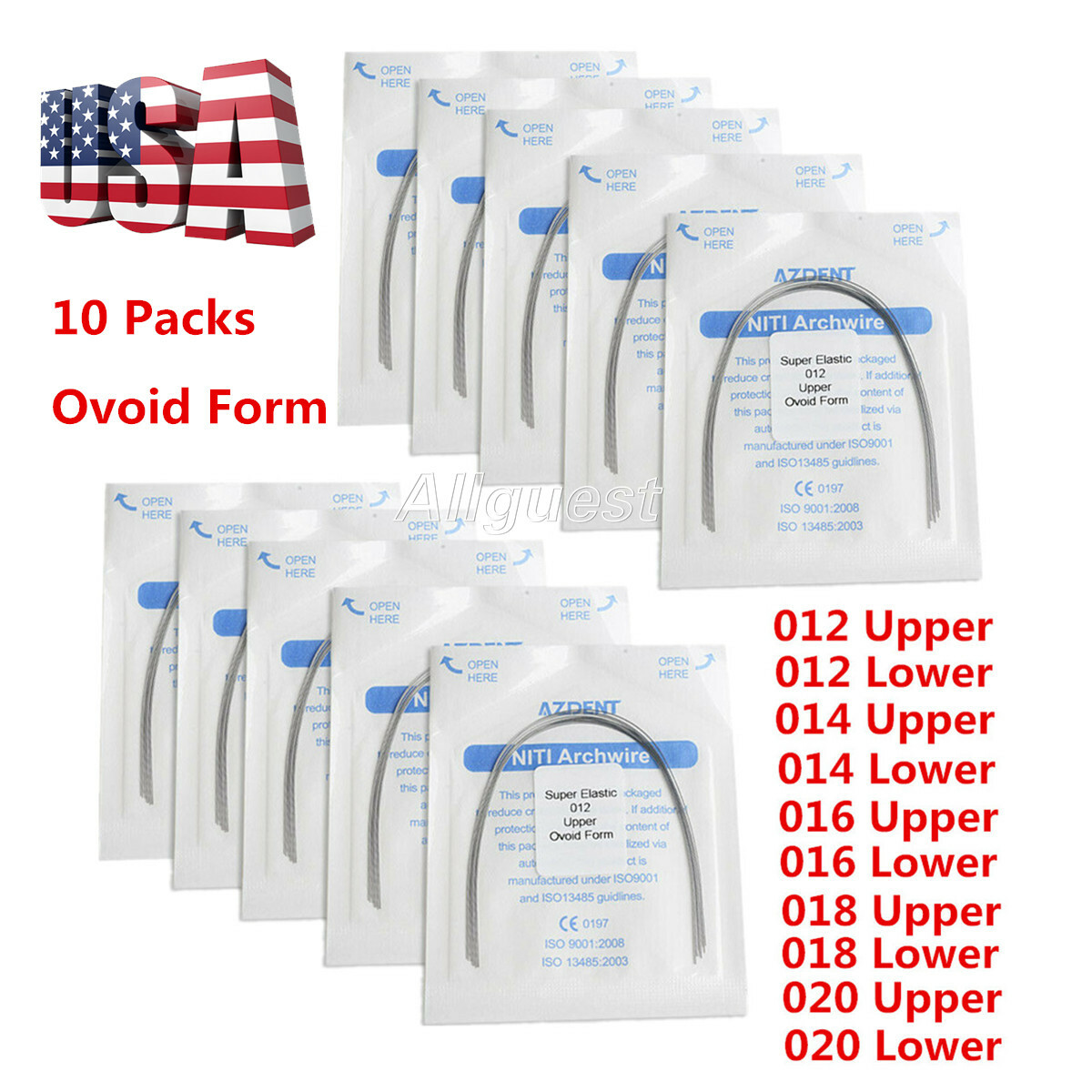 USA 10X AZDENT Dental Orthodontic Super Elastic Niti Round Arch Wire Ovoid Form