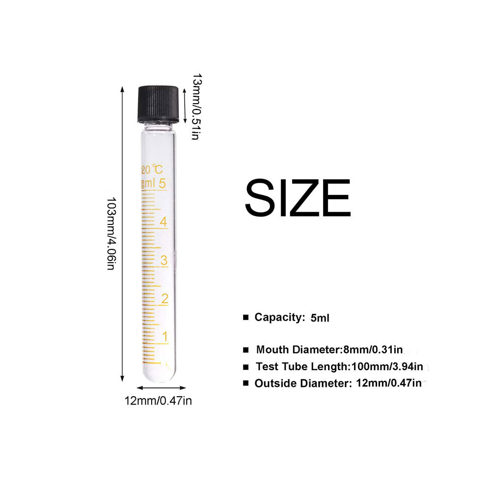 10/20Pcs 5-50ml Clear Lab Glass Test Tube Round Bottom Graduated with Screw Cap
