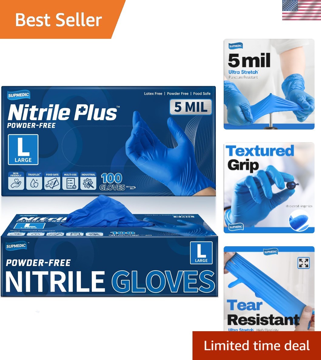 Allergy-Free Nitrile+ Disposable Gloves, 100 Pcs – Perfect for Home & Lab Use